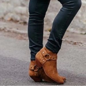 SAINT LAURENT West Tan Suede Harness Boot Women Size 7